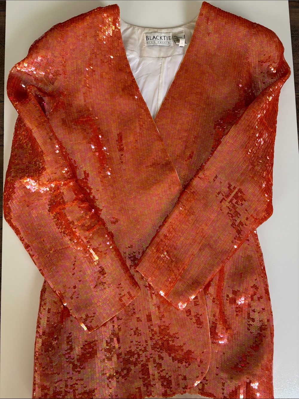 Vintage Oleg Cassini Orange Sequin Blazer - Large